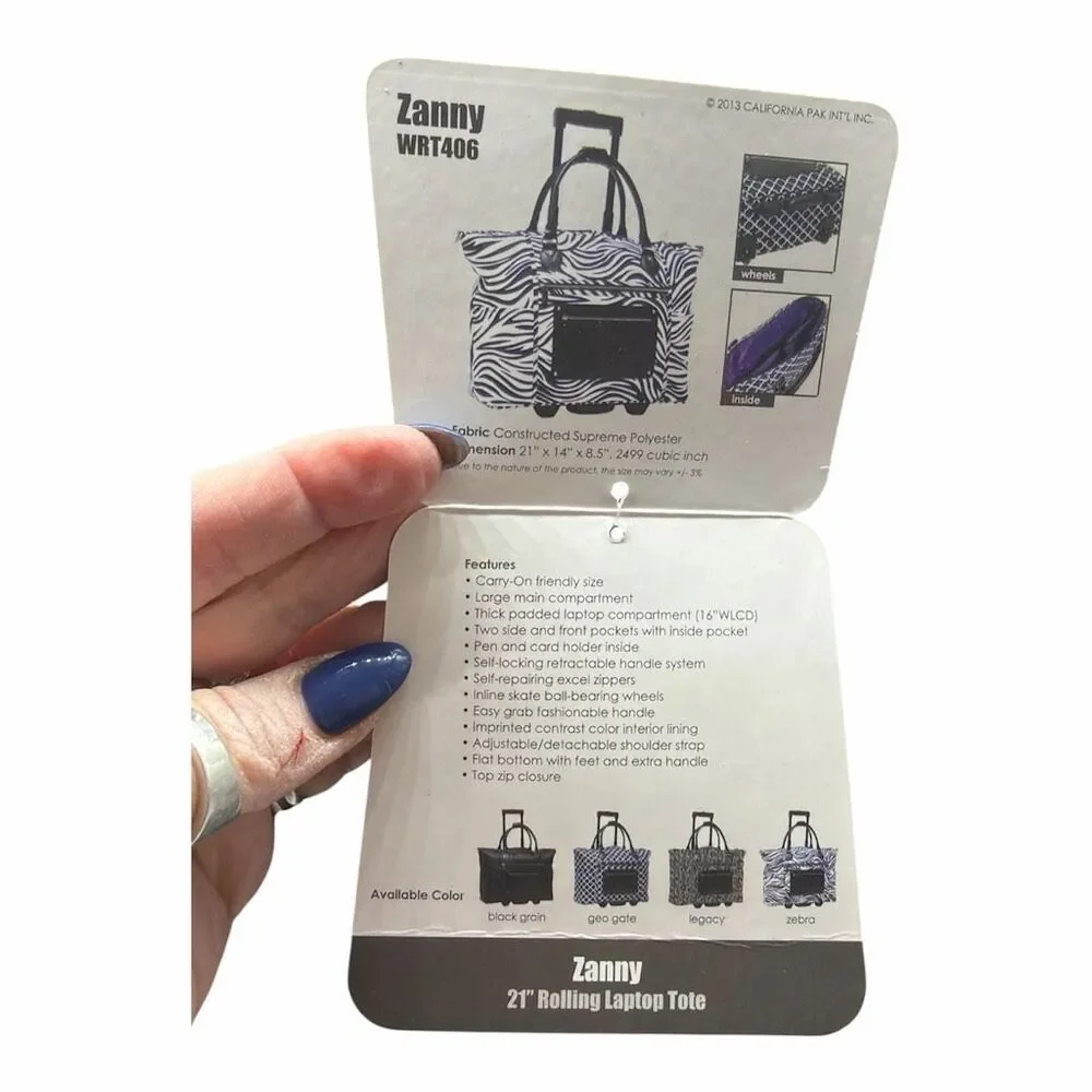 CALPAK Zanny Carry On Friendly Black Purple White Rolling Bag 3 Way Laptop Pouch